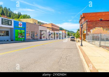 La rue principale à travers la ville historique de Kellogg, Idaho, dans la région de Silver Valley du nord de l'Idaho panhandle près de coeur d'Alene. Banque D'Images