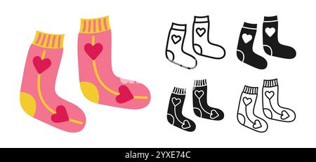 Ensemble de chaussettes icône de Noël ou de Saint-Valentin. Symbole graphique illustration de chaussette simple. Signe de chaussettes dessinées à la main pour carte de voeux, invitation d'affiche d'autocollant de carte postale, vecteur enfantin de bannière Web Illustration de Vecteur
