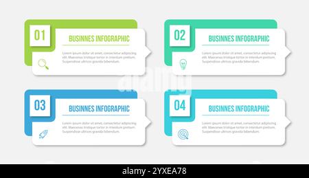 Infographies professionnelles. Chronologie avec 4 étapes, options, carrés. Modèle vectoriel. Illustration de Vecteur