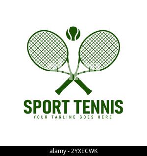 Conception de logo simple de raquettes croisées et balles de tennis, illustration vectorielle de tournoi sportif Illustration de Vecteur