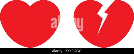 Jeu d'icônes de coeur rouge et noir et coeur brisé ou icône vectorielle plate de divorce pour les applications et les sites Web Illustration de Vecteur