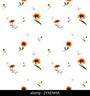 Fleurs jaunes. Une composition chaleureuse et automnale. Fleurs d'automne de rudbeckia. Pétales rouges et feuilles vertes. Les bourgeons jaunes et les brindilles gracieuses sont une belle Banque D'Images