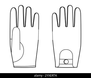 Gants de conduite longueur poignet accessoire de main de mode vêtements illustration technique vêtement. Vue arrière de paume avant de vecteur pour hommes, femmes, modèle plat de modèle unisexe CAD maquette contour d'esquisse sur blanc Illustration de Vecteur