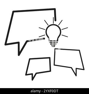 Icône en forme de bulle de dialogue. Symbole de discussion d'idée. Concept de conversation d'ampoule. Graphique de communication vectorielle. Illustration de Vecteur