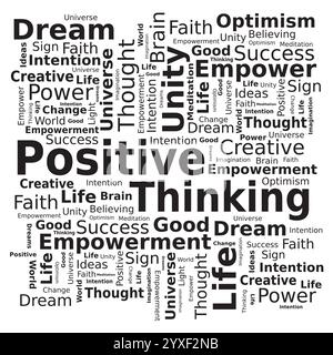 Word Cloud Tag - pensée positive dans les couleurs noir et blanc Illustration de Vecteur