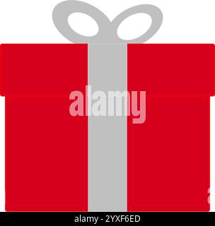 Boîte cadeau rouge avec noeud argenté et ruban. Illustration vectorielle Illustration de Vecteur
