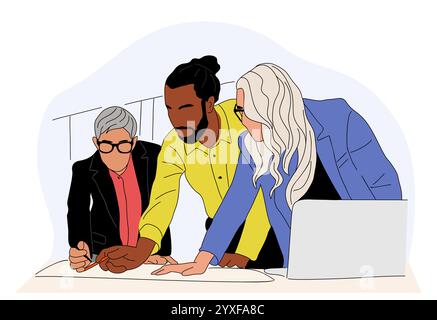 Des membres d'une équipe d'affaires diversifiés travaillant ensemble Illustration de Vecteur