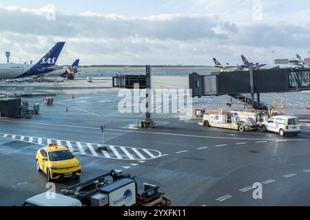 Avion SAS garé à l'aéroport de Copenhague. Voyage en avion. Copenhague, Danemark - décembre 12, 2024 Banque D'Images