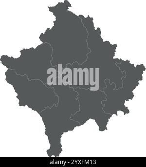 Carte vierge régionale vectorielle du Kosovo avec les districts et les divisions administratives. Calques modifiables et clairement étiquetés. Illustration de Vecteur