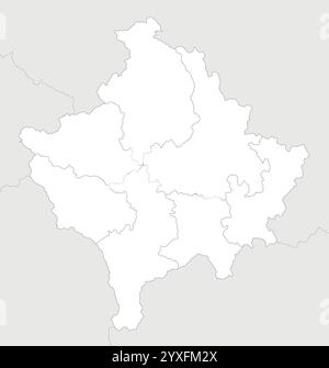 Carte vierge régionale vectorielle du Kosovo avec les districts et les divisions administratives, et les pays et territoires voisins. Modifiable et clairement labe Illustration de Vecteur