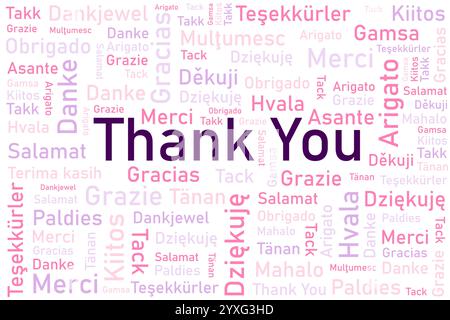Thank you words in many languages. Different international language thank you word collage. Illustration de Vecteur