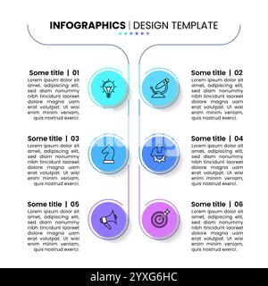 Modèle d'infographie avec icônes et 6 options ou étapes. Peut être utilisé pour la mise en page de flux de travail, le diagramme, la bannière, la conception Web. Illustration vectorielle Illustration de Vecteur