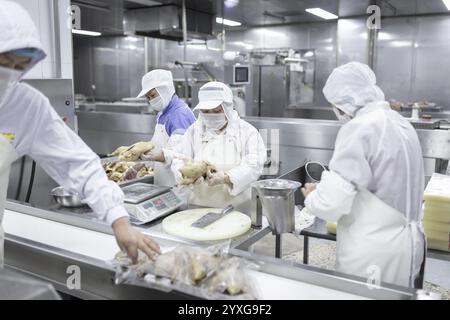 Production de canards salés dans l'usine de Nan Jing Ying Tao Yo Co. Ltd., pour la consommation dans les restaurants mais aussi pour la vente comme produits durables et comme s. Banque D'Images