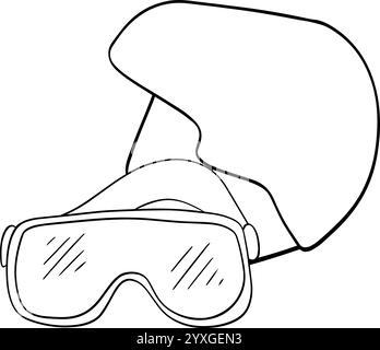 Lunettes de ski et snowboard lunettes de soleil et casque. Équipement de protection pour sports de neige extrêmes. Composition d'illustration de ligne graphique vectorielle Illustration de Vecteur