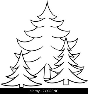 Illustration vectorielle de composition d'arbres de pin de ligne graphique. Clipart saisonnier dessiné à la main avec des plantes festives pour invitation, carte, conception d'affiche. Affiche, Illustration de Vecteur