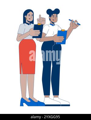 Superviseurs d'administrateurs féminins divers tenant des presse-papiers 2D personnages de dessins animés Illustration de Vecteur