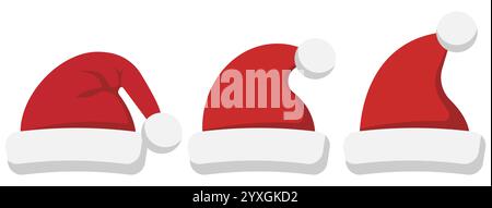 Une collection vibrante et colorée de chapeaux de Père Noël traditionnels qui sont parfaits pour toutes vos fêtes de fin d'année Illustration de Vecteur