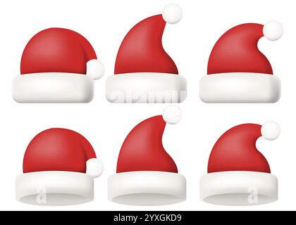 Cette collection vibrante et colorée de chapeaux de Père Noël rouges est parfaite pour toutes les créations et célébrations sur le thème des vacances Illustration de Vecteur