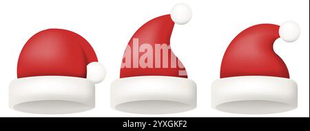 Trois chapeaux de Père Noël vibrants et colorés qui sont absolument parfaits pour les décorations de vacances et les célébrations festives Illustration de Vecteur