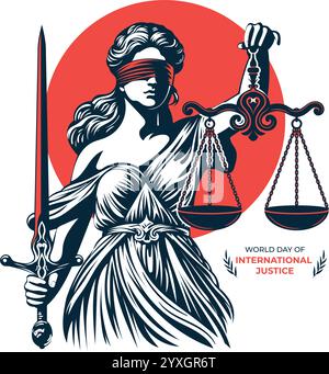 Lady Justice tenant l'échelle et l'épée avec illustration vectorielle de style de gravure dessinée à la main Illustration de Vecteur