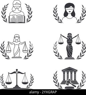 Collections de signe ou de symbole de justice avec la conception vectorielle linéaire dessinée à la main Illustration de Vecteur