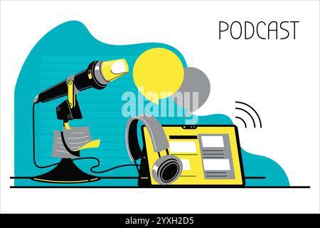 Illustration du podcasting. EQUIPEMENT de podcast Illustration de Vecteur