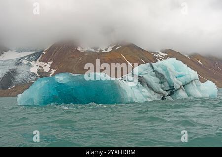 Iceberg bleu massif dans une baie isolée à Brepollen, Hornsund dans les îles Svalbard Banque D'Images