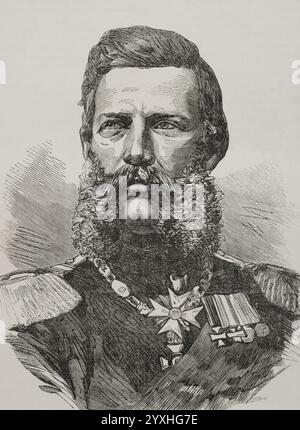 Prince héritier Frédéric-Guillaume de Prusse (1880-1925). Membre de la Chambre de Hohenzollern. Portrait. Gravure. Historia de la Guerra de Francia y Prusia (histoire de la guerre entre la France et la Prusse). Volume I. publié à Barcelone, 1870. Banque D'Images