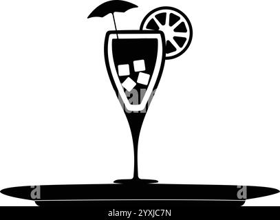 Boisson non alcoolisée, icône de boisson de jus avec glace, boissons d'été, soda au citron, boisson cocktail, boisson servie dans une assiette Illustration de Vecteur