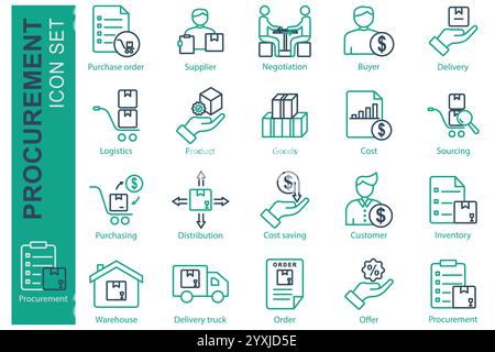 Jeu d'icônes d'approvisionnement. style d'icône de ligne. icône liée aux affaires, à la logistique. bon de commande, fournisseur, livraison, etc. vecteur élément métier illu Illustration de Vecteur