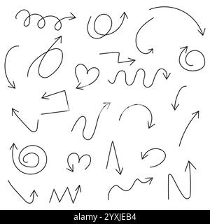 Icône de réglage de flèche. Tracés dessinés à la main. Lignes courbes et droites. Formes vectorielles minimales. Illustration de Vecteur