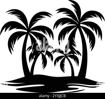 Palmiers tropicaux silhouettés sur une île Illustration de Vecteur