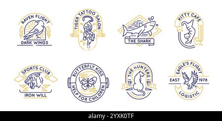 Ensemble de 8 icônes de logo animal et faune Illustration de Vecteur