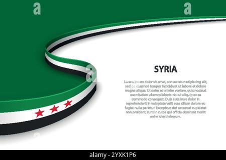 Ruban de drapeau syrien courbé avec des rayures vertes, blanches, noires et des étoiles rouges Illustration de Vecteur