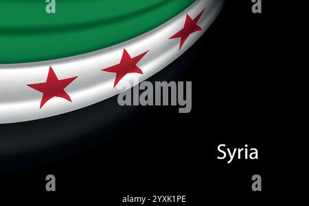 Ruban de drapeau syrien courbé avec des rayures vertes, blanches, noires et des étoiles rouges Illustration de Vecteur