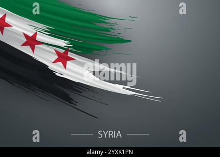 Ruban de drapeau syrien courbé avec des rayures vertes, blanches, noires et des étoiles rouges Illustration de Vecteur