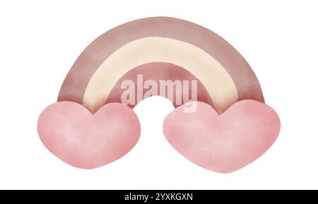 Arc-en-ciel en forme d'un coeur aquarelle clip art élément isolé pour la Saint-Valentin ou la conception d'anniversaire Banque D'Images