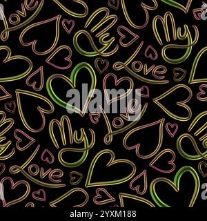 Modèle sans couture avec des coeurs dessinés à la main. Illustration de la Saint-Valentin. Banque D'Images