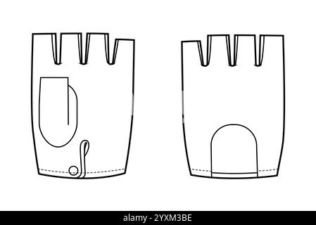 Gants sans doigts Hobo courte longueur accessoire main mode vêtements illustration technique vêtement. Vecteur pour hommes, femmes, modèle plat unisexe modèle CAD contour de maquette sur fond blanc Illustration de Vecteur