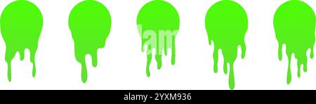 Goo vert goutte à goutte avec des éclaboussures et des effets de buvardage. Blobs de texture de mucus. Illustration vectorielle plate isolée sur fond blanc. Illustration de Vecteur