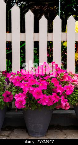 Les fleurs de pétunia sont appréciées pour leurs couleurs vibrantes, leurs fleurs en forme de trompette et leur beauté durable. Banque D'Images