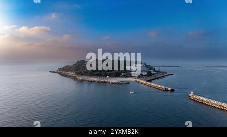 Vue aérienne de l'île Sveti Nikola près de Poreč, Croatie Banque D'Images