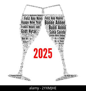 Bonne année 2025 dans différentes langues Banque D'Images