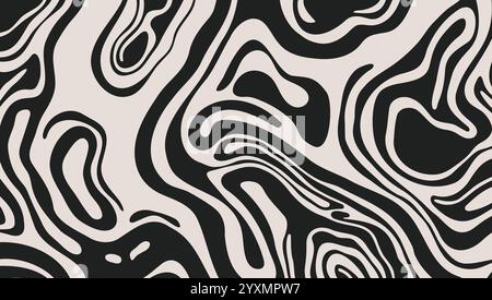 Arrière-plan abstrait de lignes ondulées. Toile de fond de style rétro psychédélique à la mode. Vagues, tourbillons et tourbillons. Texture vectorielle torsadée déformée. Y2K Illustration de Vecteur