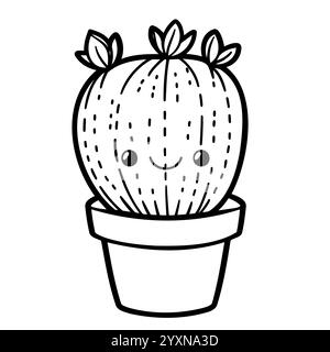 Illustration de cactus mignon dans un pot de fleur avec le visage souriant Illustration de Vecteur