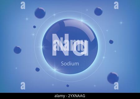 Icône bleu sodium. Capsule minérale essentielle avec des effets lumineux pour la santé des os et des bien-être. Parfait pour les supplemen médicaux, cosmétiques et nutritionnels Illustration de Vecteur