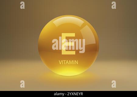 Sphère dorée brillante représentant la vitamine E, communément appelée tocophérol, sur un fond dégradé Illustration de Vecteur