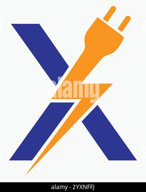 Lettre initiale X concept de logo électrique avec modèle vectoriel de symbole d'alimentation et de prise électrique Illustration de Vecteur