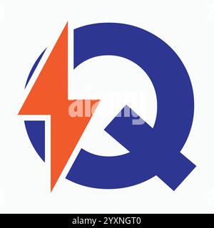 Lettre initiale Q avec symbole de boulon de tonnerre. Modèle de vecteur de symbole électrique d'icône d'alimentation Illustration de Vecteur