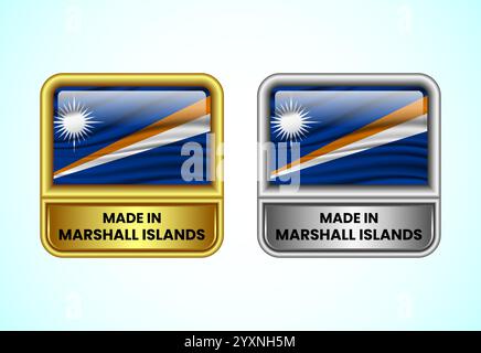 Fabriqué dans l'icône de l'étiquette des Îles Marshall en couleur or et argent. Icône de drapeau définie pour les entreprises Illustration de Vecteur